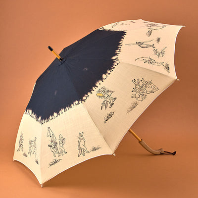 Hand-painted water-repellent parasol featuring Choju-giga (animal caricatures) A