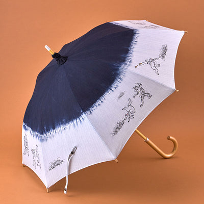Hand-painted water-repellent parasol featuring the Choju-giga (animal caricatures) design, B.