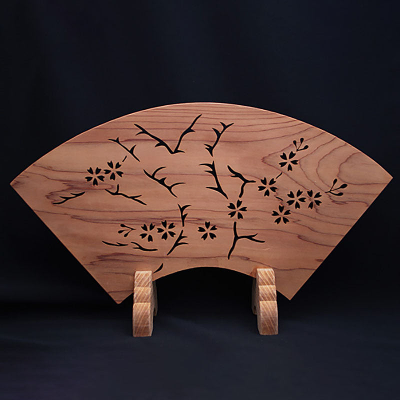 Fan-shaped carving, openwork cherry blossoms