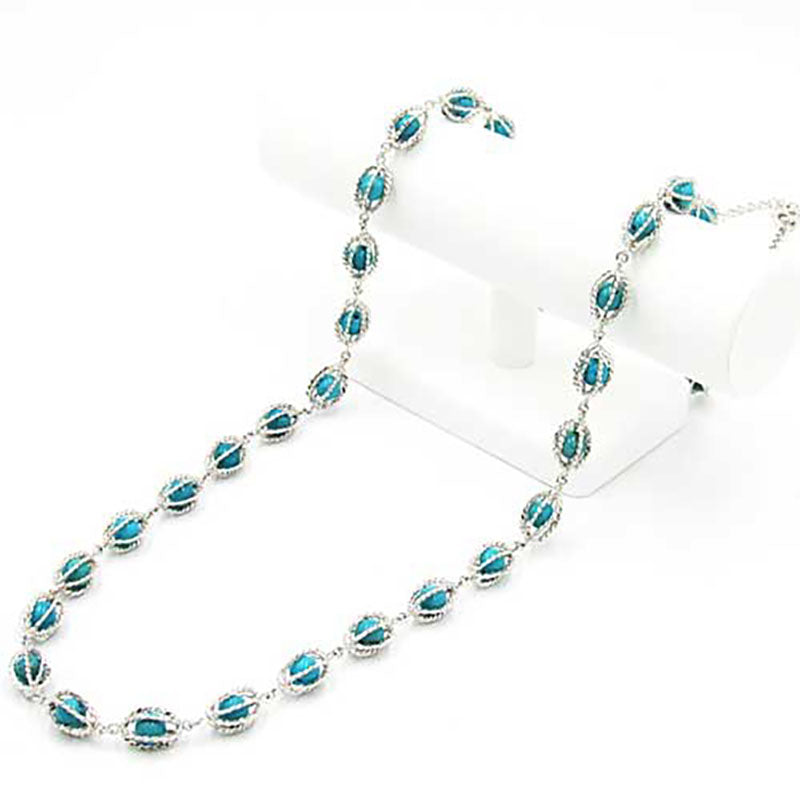 シルバーかご型トルコ石ネックレス ロング