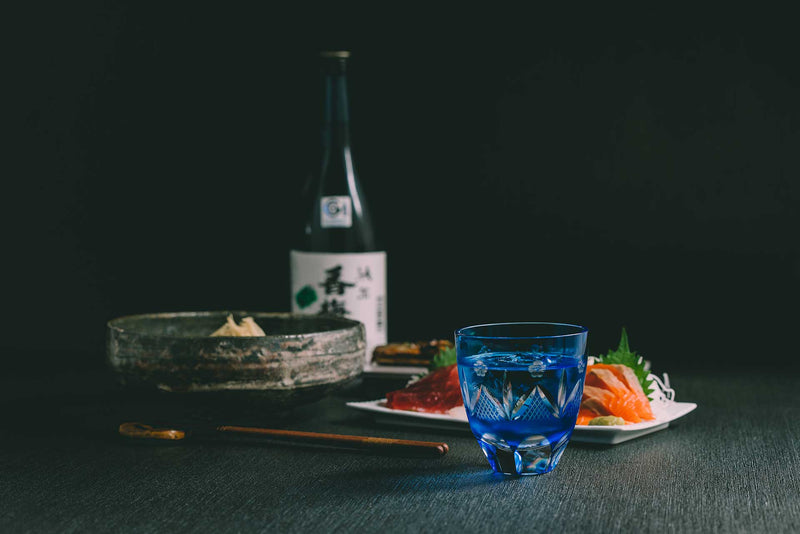 Edo Kiriko Round Rocks Glass "Shochikubai" in Paulownia Wood Box