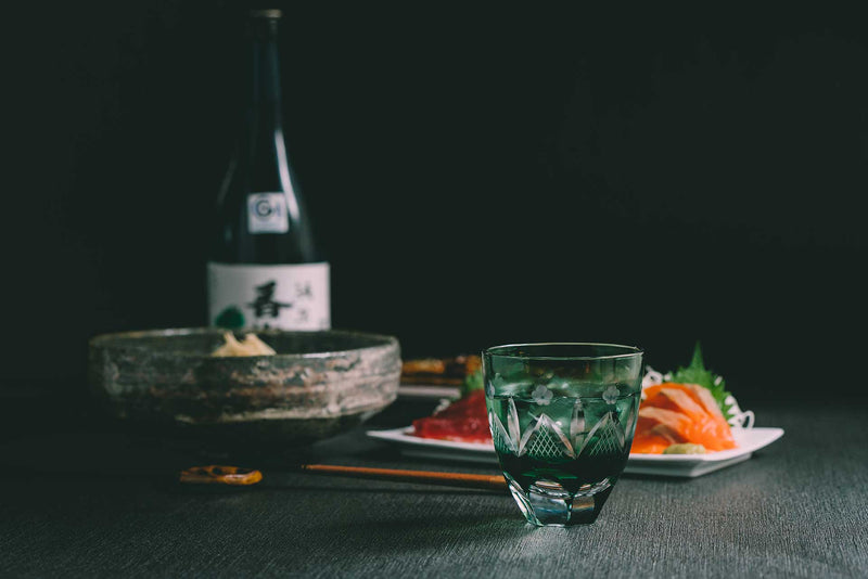 Edo Kiriko Round Rocks Glass "Shochikubai" in Paulownia Wood Box