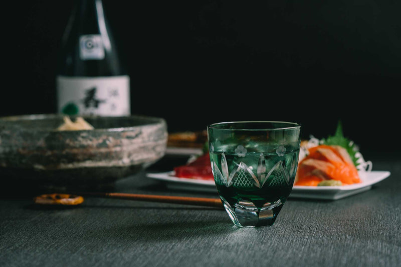 Edo Kiriko Round Rocks Glass "Shochikubai" in Paulownia Wood Box